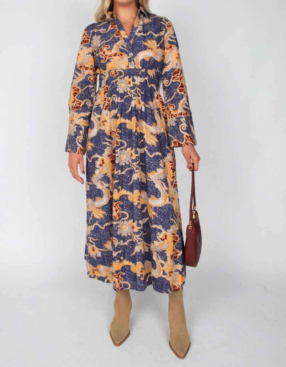 NWT Cleobella Nina Ankle Cotton Dress Blue Castello Autumn Wedding Guest Small